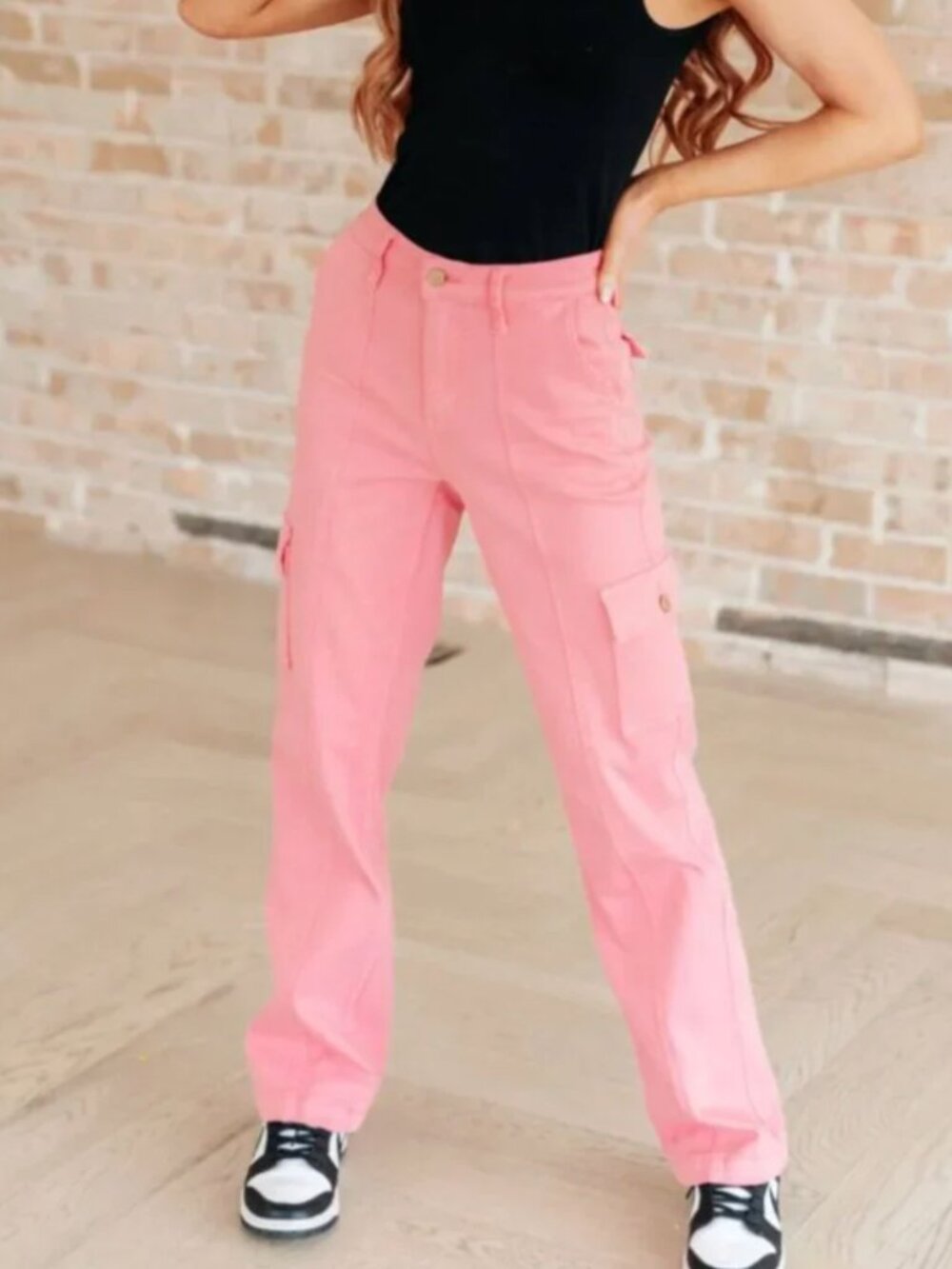 Judy Blue High Rise Utility Cargo Straight Leg Jeans in Bubblegum Pink size 16W